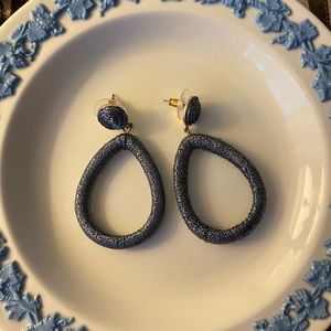 Blue thread-wrapped drop earrings